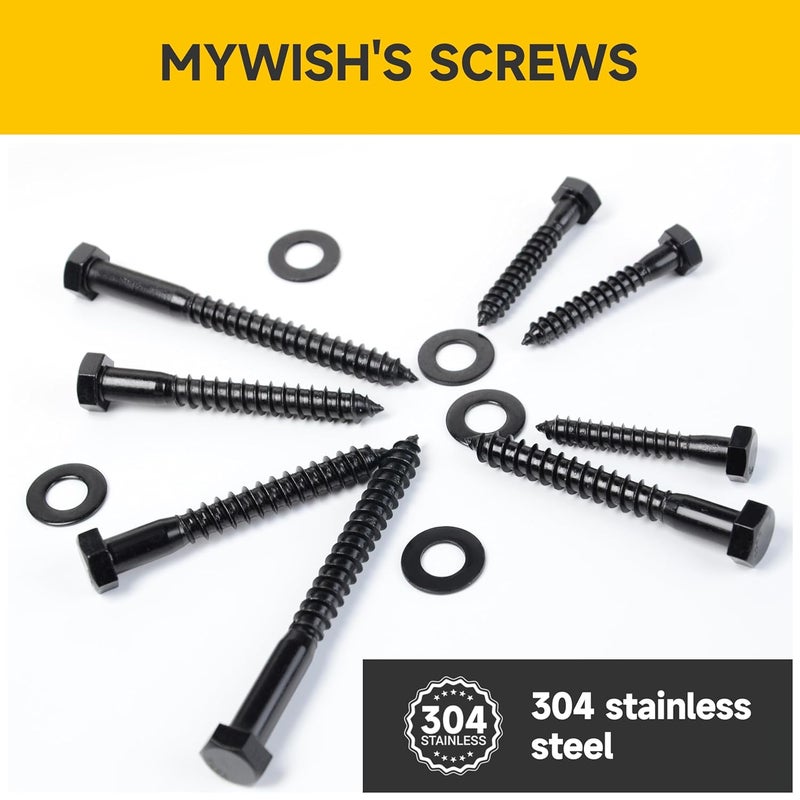 MYWISH (10Sets) 5/16" x 5" Hex Head Lag Bolts, Heavy Duty Lag Screws with Washers, 304 Stainless Steel Bolts 18-8, Lag Screws Wood Screws, Partial Thread Black Oxide, 5/16 Bolt - Image 5